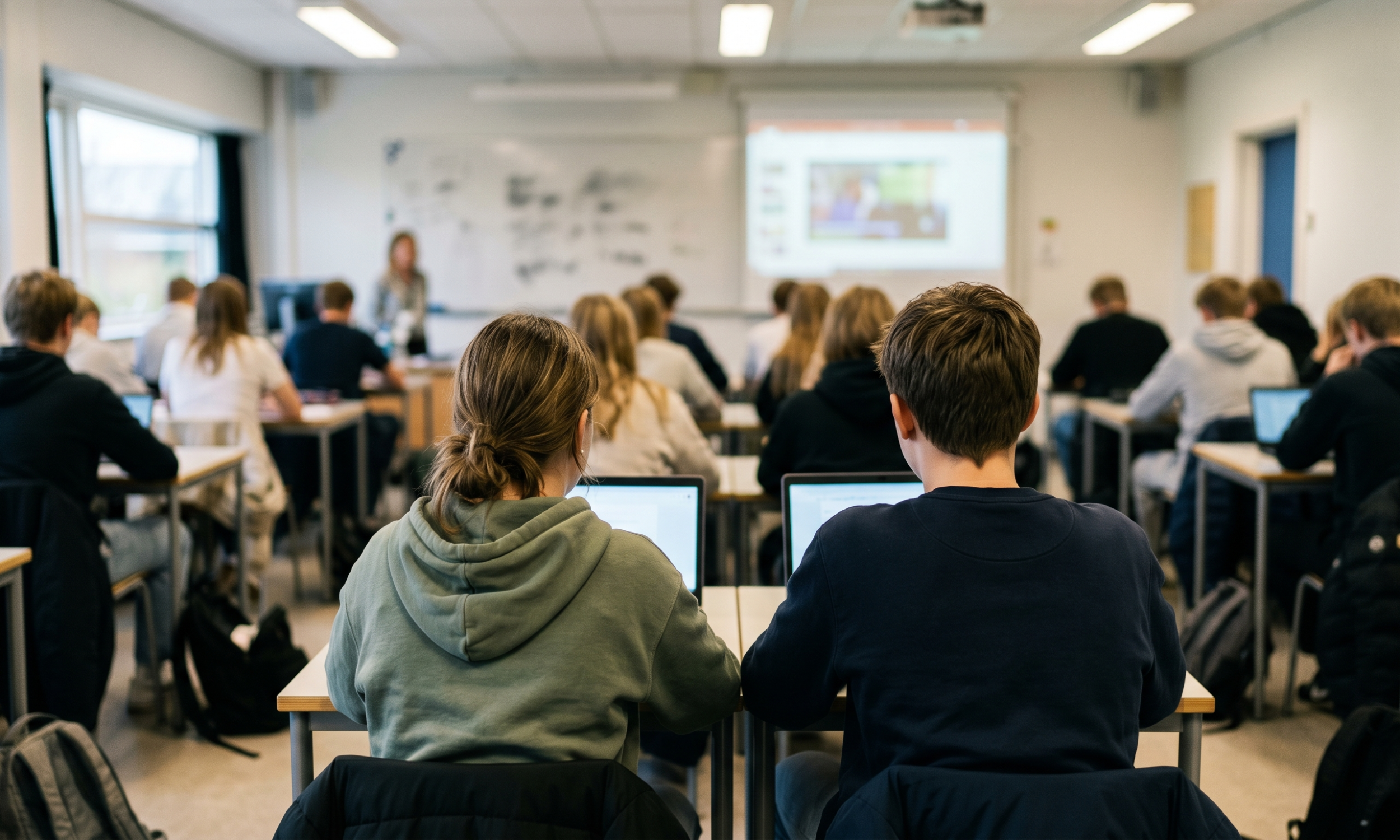 to elever der sidder i et klasseværelse